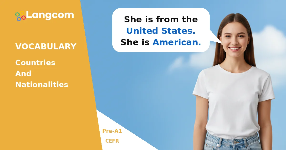 Learn Countries and Nationalities in English (Pre-A1) — Pre-A1 English vocabulary lesson by Langcom